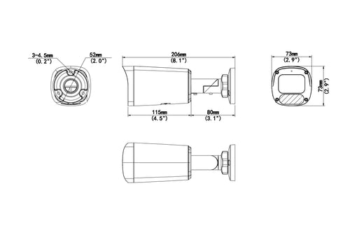 Wise-ISP 2MPフルカラーナイトビジョンバレット型ネットワークカメラ IPC2312LE-ADF28KM-WP 本体寸法図