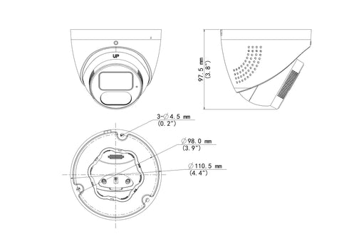 警報アラーム(音・光)機能付4MPタレット型ネットワークカメラ IPC3614SB-ADF28KMC-I1 本体寸法図