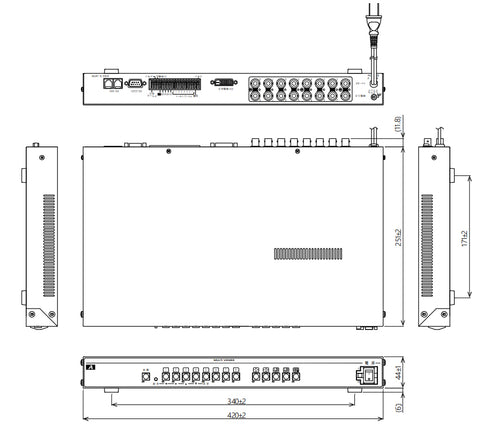 AMV-800 アナログHD 8入力 DVI出力 マルチビューワ 本体寸法図