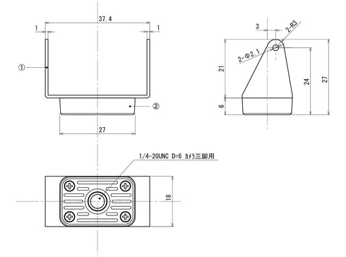 WATEC製ブラケット B001 本体寸法図