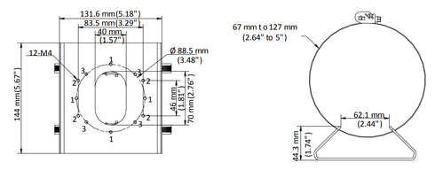 DS-1275ZJ-S-SUS ステンレス製ポール取付金具 本体寸法図