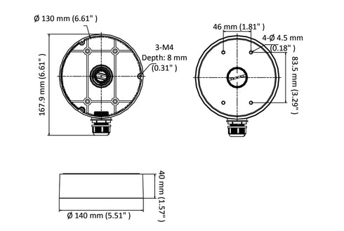 DS-1280ZJ-DM45 ジャンクションボックス 本体寸法図