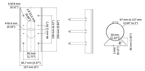 DS-1475ZJ-SUS ステンレス製ポール取付金具 本体寸法図