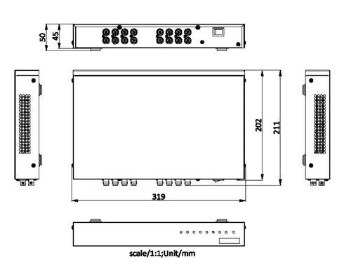 DS-1TP08I /AT HD-TVI防犯カメラ8入力 重畳化電源ユニット 本体寸法図