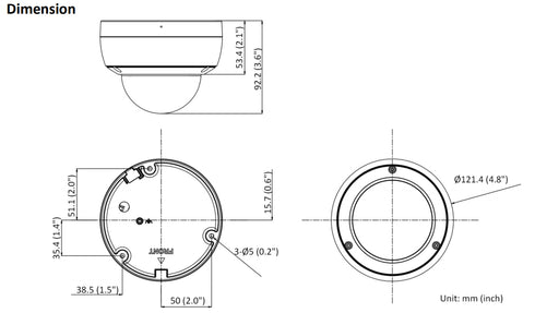 DS-2CD2146G2-ISU AcuSense 4MP単焦点レンズ・IR搭載超低照度ドーム型ネットワークカメラ 本体寸法図