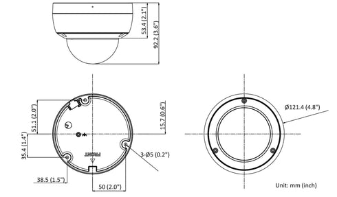 DS-2CD2186G2-ISU AcuSense 4K単焦点レンズ・IR搭載超低照度ドーム型ネットワークカメラ 本体寸法図