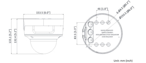 DS-2CD2746G2-IZS AcuSense 4MP電動VFレンズ・IR搭載超低照度ドーム型ネットワークカメラ 本体寸法図