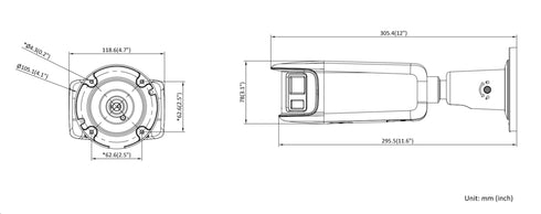 DS-2CD2T87G2P-LSU/SL 8MP180度パノラマ ColorVuバレット型ネットワークカメラ 本体寸法図