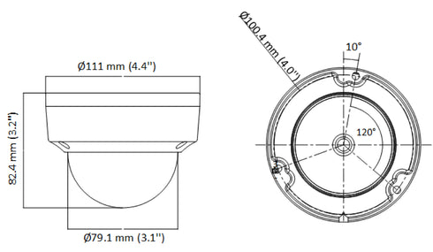 DS-2CE57H0T-VPITE 5MP PoC対応固定焦点赤外線搭載HD-TVIドーム型防犯カメラ 本体寸法図