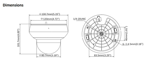 DS-2DE2A404IW-DE3 4MP光学4倍赤外線搭載小型PTZドーム型ネットワークカメラ 本体寸法図
