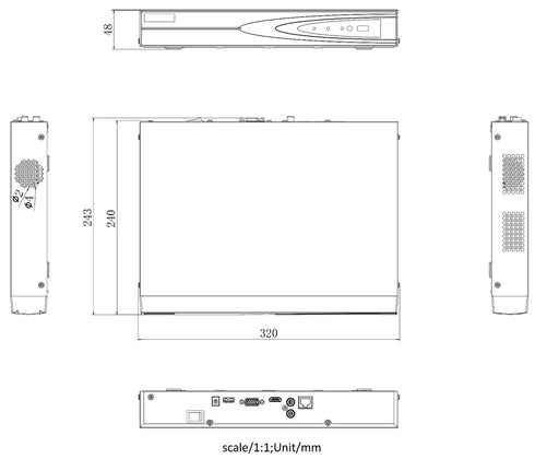 DS-7604NI-K1/4P 4K録画対応4chネットワークビデオレコーダー 本体寸法図