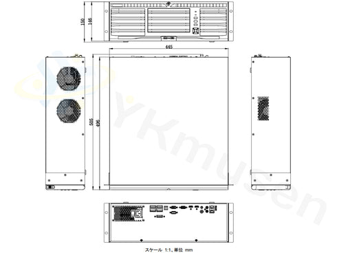 DS-9632NI-M16 8K録画対応32chネットワークビデオレコーダー 本体寸法図