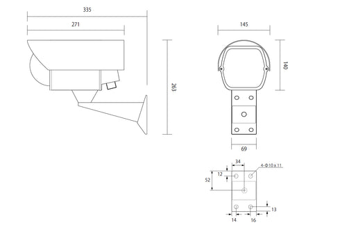 E110SS ネットワークカメラ用屋外ハウジングケース 本体寸法図