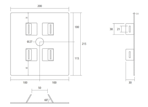 E120PP2-SUS ドームハウジング用ポール取付金具(ステンレスバンド用)本体寸法図