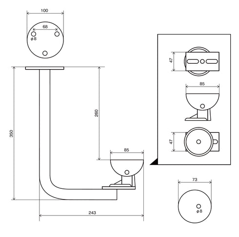 E746 屋外L字型カメラブラケット 本体寸法図