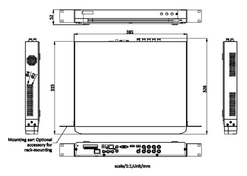 iDS-7208HUHI-M2/P PoC給電・4K対応HD-TVI 8ch AIハイブリットデジタルレコーダー 本体寸法図