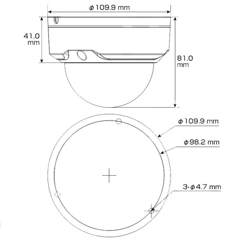 IPC-HDBW2441EP-S 4MP単焦点レンズ・IR搭載バンダルドームネットワークカメラ 本体寸法図