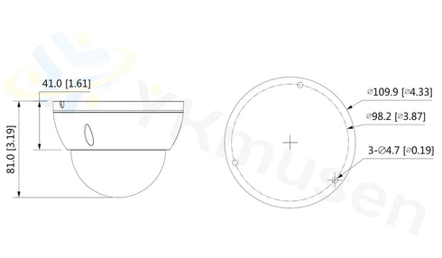 IPC-HDBW2841EP-S-0280B 8MP単焦点レンズ・IR搭載バンダルドームネットワークカメラ 本体寸法図