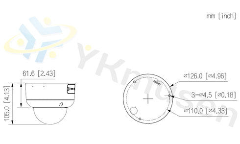 IPC-HDBW3449R1-ZAS-PV 4MP電動VFレンズ搭載TiOCドーム型ネットワークカメラ 本体寸法図