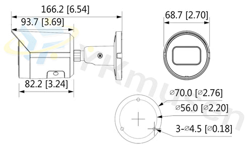 IPC-HFW2231SP-S-0280B-S2-QH 2MP単焦点レンズ・IR搭載バレット型ネットワークカメラ 本体寸法図