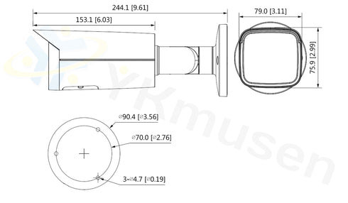 IPC-HFW2431TN-ZS-27135-S2 4MP電動VFレンズ・IR搭載バレット型ネットワークカメラ 本体寸法図