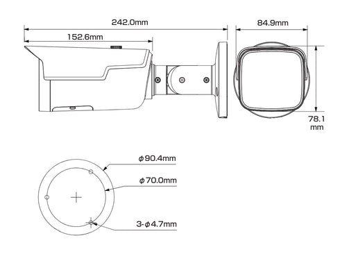 IPC-HFW2841TP-ZS-27135 8MP電動VFレンズ・IR搭載バレット型ネットワークカメラ 本体寸法図