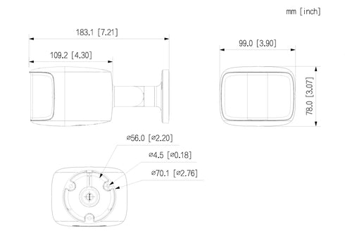 2×4MP 180度超広角 TiOCバレット型ネットワークカメラ IPC-PFW3849SP-A180-E2-AS-PV-0280B 本体寸法図