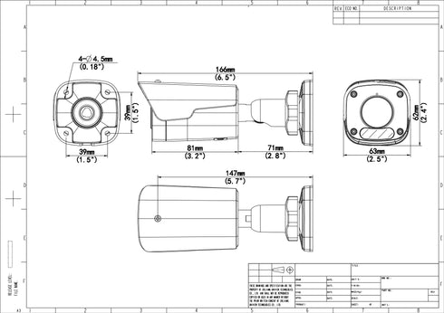 IPC2124LB-ADF28KM-H 4MP広角固定レンズ・赤外線搭載バレット型ネットワークカメラ 外形寸法図