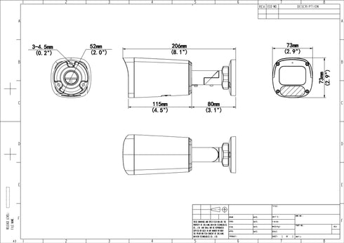 IPC2322LB-ADZK-H 2MP電動VFレンズ・赤外線搭載バレット型ネットワークカメラ 外形寸法図