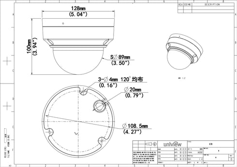 IPC3532LB-ADZK-H 2MP屋外設置対応電動VFレンズ搭載ドーム型ネットワーク 外形寸法図