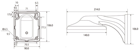 MT-SD03BK II MTD-SD03FHD壁面設置用ブラケット 本体寸法図