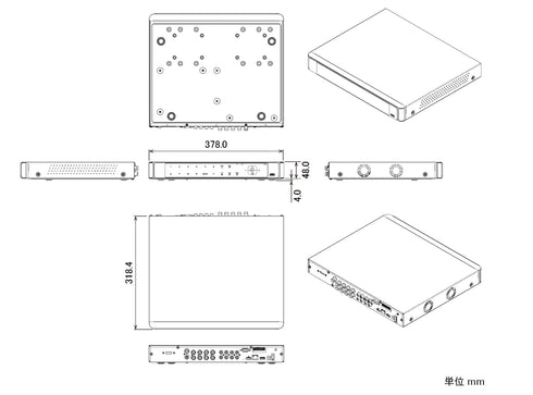 H.265 2MP 8chスタンドアローン AHD DVR NSD5108AHD 本体寸法図
