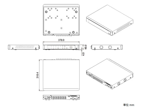 H.265 2MP 16chスタンドアローン AHD DVR NSD5116AHD 本体寸法図