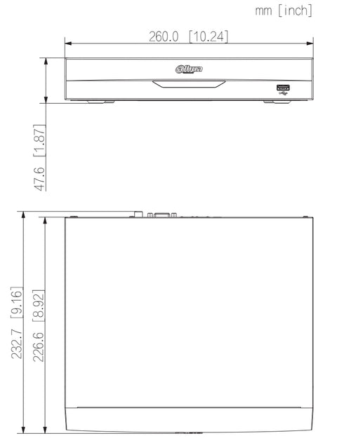 NVR4104HS-P-EI Wizsense PoE内蔵4K対応4ch AIネットワークビデオレコーダー 本体寸法図