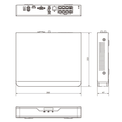 NVR501-08B-P8 PoEポート搭載8chネットワークビデオレコーダー 外形寸法図