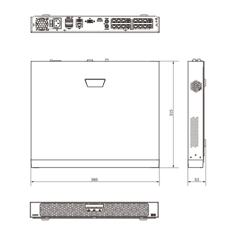 NVR502-16B-P16 RAID対応PoEポート搭載16chネットワークビデオレコーダー 外形寸法図