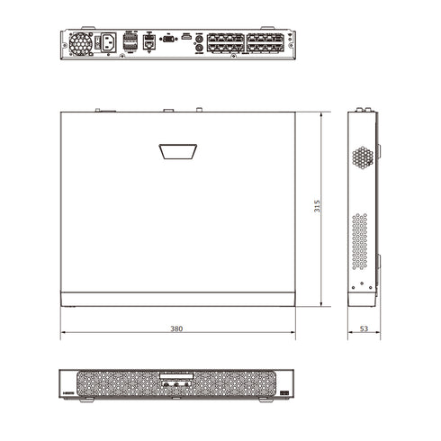 NVR502-32B-P16 RAID対応PoEポート搭載32chネットワークビデオレコーダー 外形寸法図
