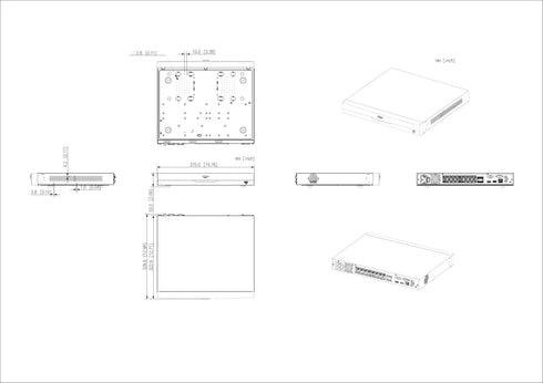 WizSense PoE内蔵8K対応32ch AIネットワークビデオレコーダー NVR5232-16P-EI2 本体寸法図