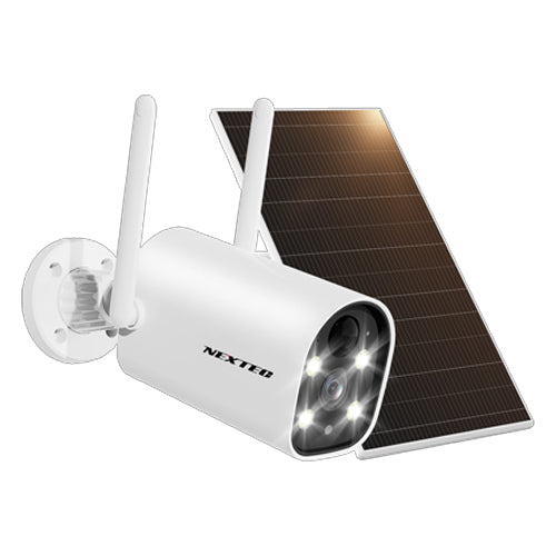 NEXTEC ソーラーパネル搭載充電式400万画素屋外用バレット型ネットワークカメラ NX-S41
