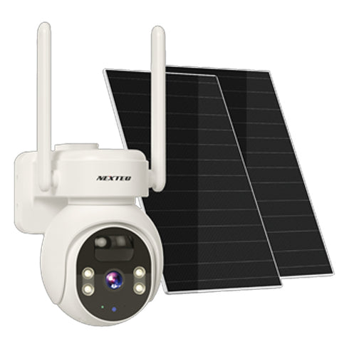 NEXTEC ダブルソーラーパネル搭載充電式400万画素パン・チルト機能搭載屋外対応ネットワークカメラ NX-S45R