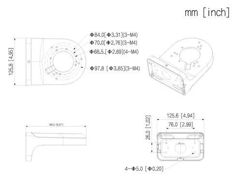 壁面取付用ブラケット PFB205W-E 本体寸法図
