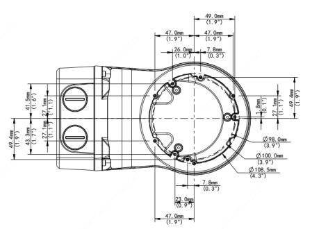 TR-JB07/WM03-F-IN ジャンクションボックス一体型壁面取付金具 外形寸法図