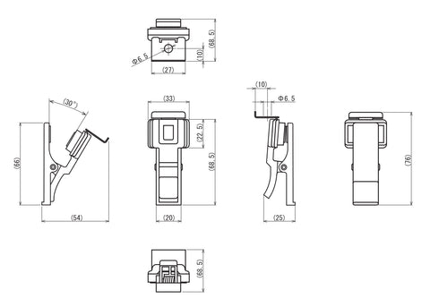 WATEC製ヘルメット取付金具 TS01A 寸法図