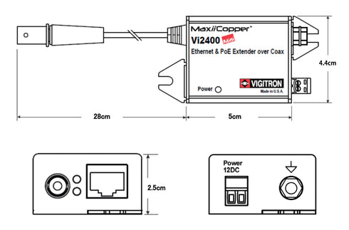 同軸LANコンバーター(PoEエクステンダー) MaxiiCopper Vi2400A 本体寸法図