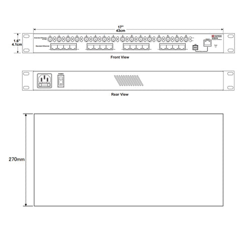 PoEインジェクタ内蔵 同軸LANコンバーター(PoEエクステンダー) MaxiiPower Vi2616 本体寸法図