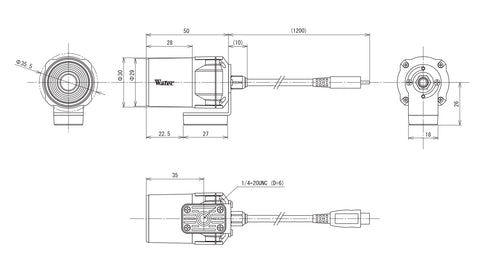 小型・防滴 USB2.0 フルHDモノクロカメラ WAT-07U2D 本体寸法図