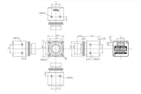 超小型・高感度USB2.0フルHDモノクロカメラ WAT-09U2(G3.6) 成功超小型・高感度USB2.0フルHDモノクロカメラ WAT-09U2(G3.6) 本体寸法図