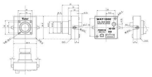 超小型・高感度 HD-SDI デイナイトカメラ WAT-1300(G3.6) 本体寸法図
