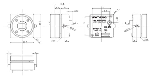 超小型・高感度 HD-SDI デイナイトカメラ WAT-1300/CS 本体寸法図