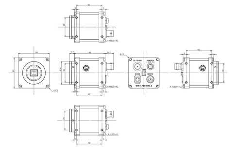 高感度 3G-SDI/HD-SDI カラーカメラ WAT-2200Mk-2 本体寸法図